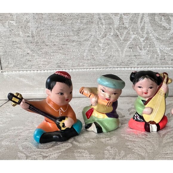 Vintage Figurines Chinese Children Playing Musical Instruments Set of 6 - Picture 3 of 5